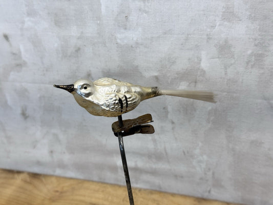Silver Antique Glass Bird Clip On Ornament #1489