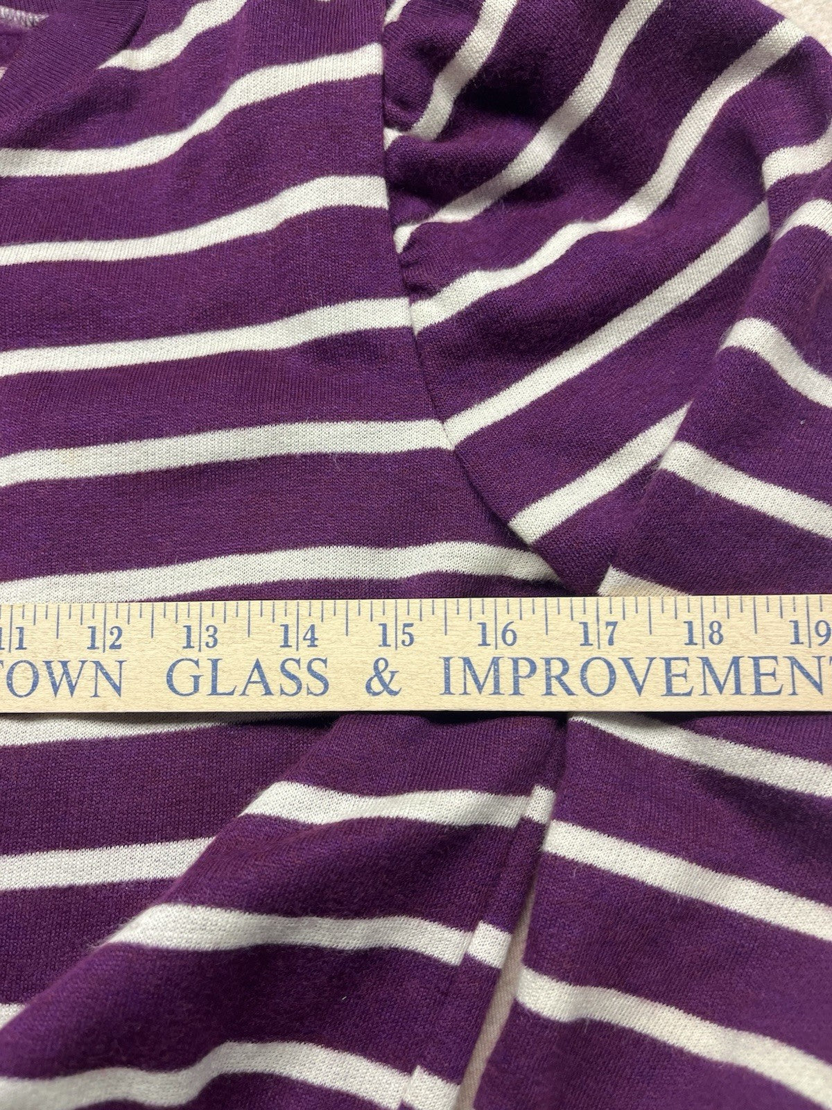 1970s, 80s Women’s Purple & Wht Striped L Sleeve Sweater Padded Shoulders