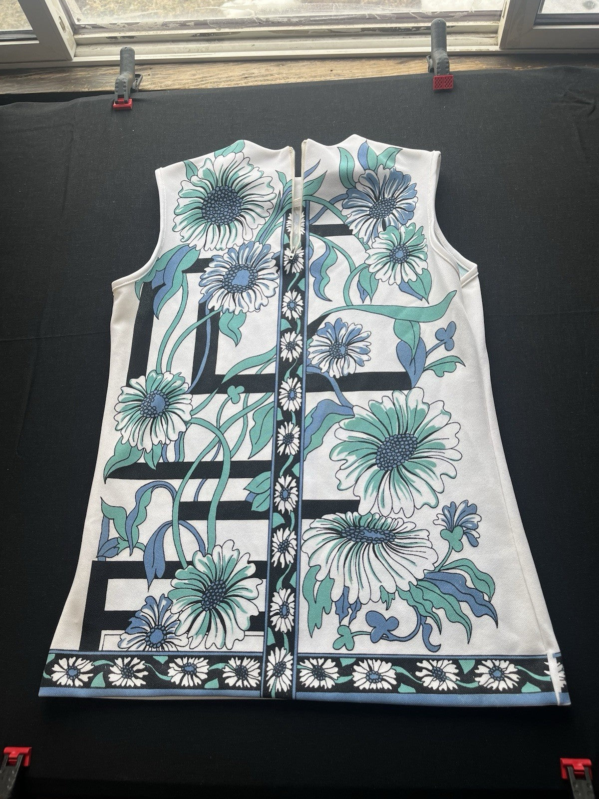 1960s, 70s Women’s Smartique Blue Flowered Sleeveless Knit Shirt