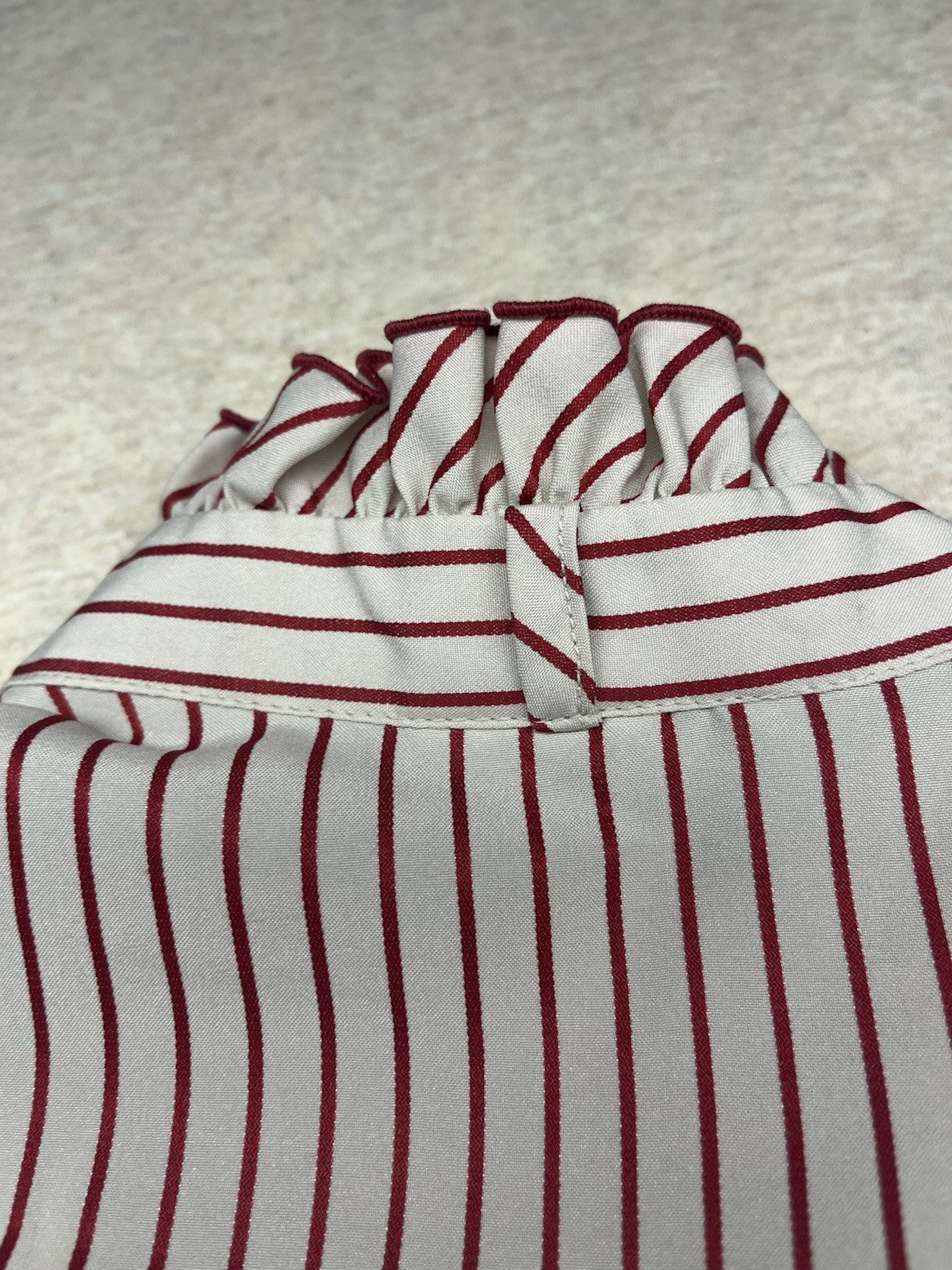 1970s, 80s Women’s Ruffled Red Striped L Sleeve Cotton Top