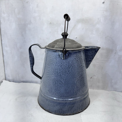 Grey Enamelware Splatter Swirl Mottled Coffee Pot Vintage