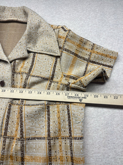 1970s Women’s Brown Plaid Knit S Sleeve W/pockets
