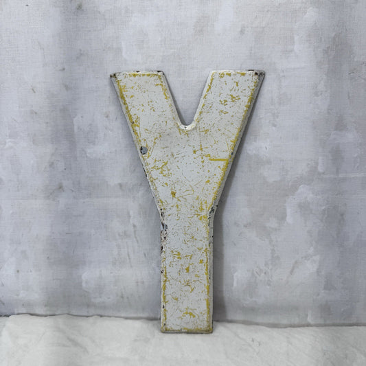 Letter Y White Yellow Metal Wall Decor Signage Vintage 