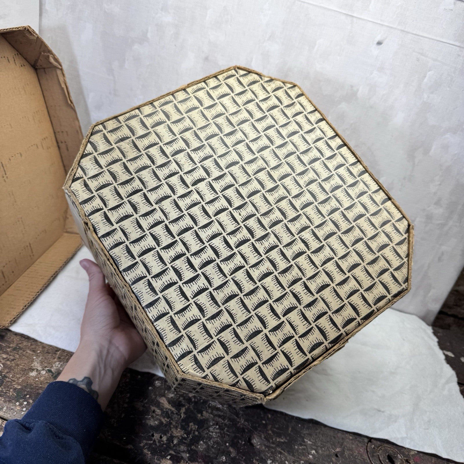 Vintage Heavy Cardboard Hat Box Container 