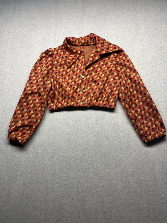 1960s, 70s Women’s Disco Orange Diamond Print Knit Top