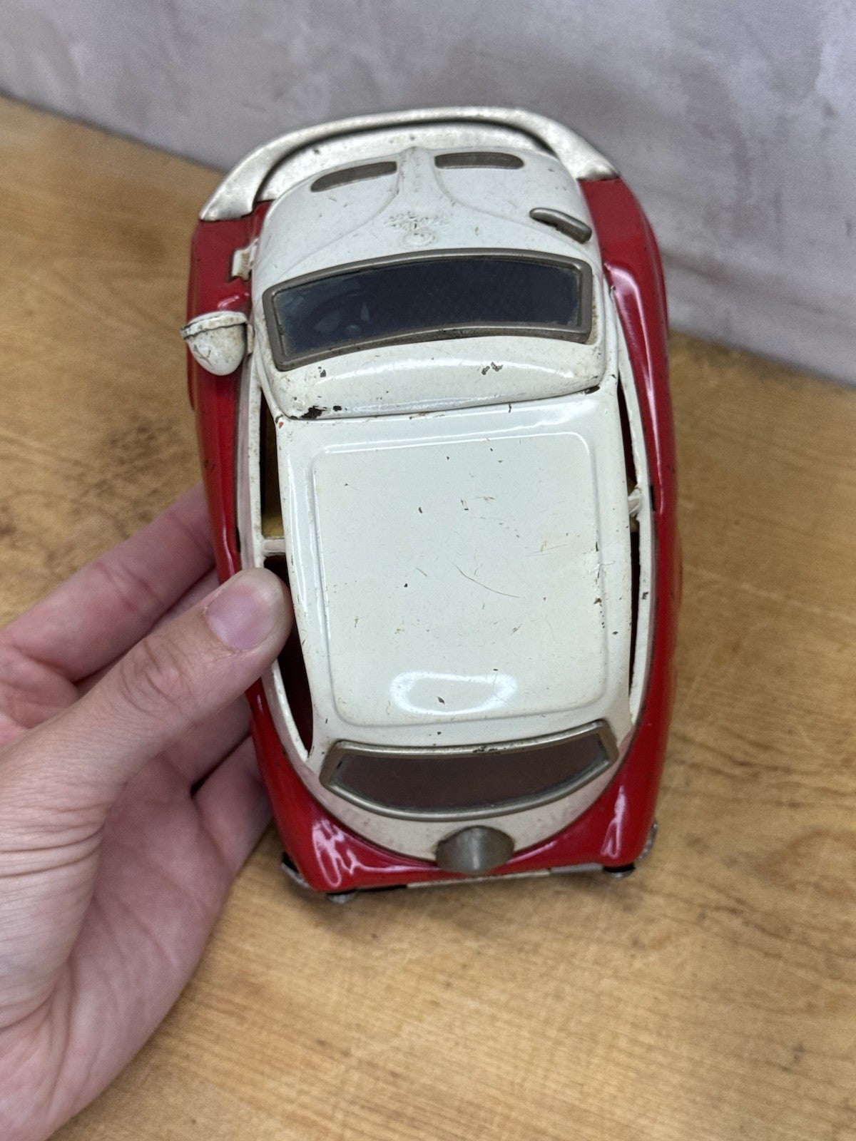 Vintage Bandai BMW Isetta Tin Friction Car Red & White Missing Mirror #1130