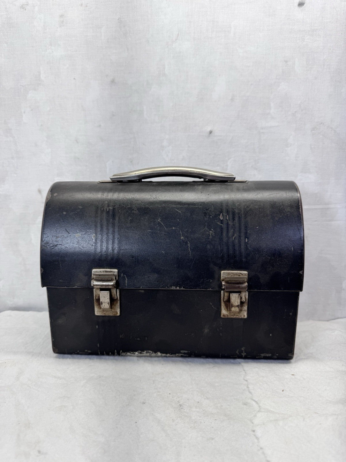 Tin Work Lunch Box Black Vintage Dome Top