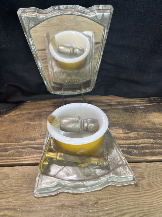 Vintage Collapsible Shaving Mirror, Razor & Brush
