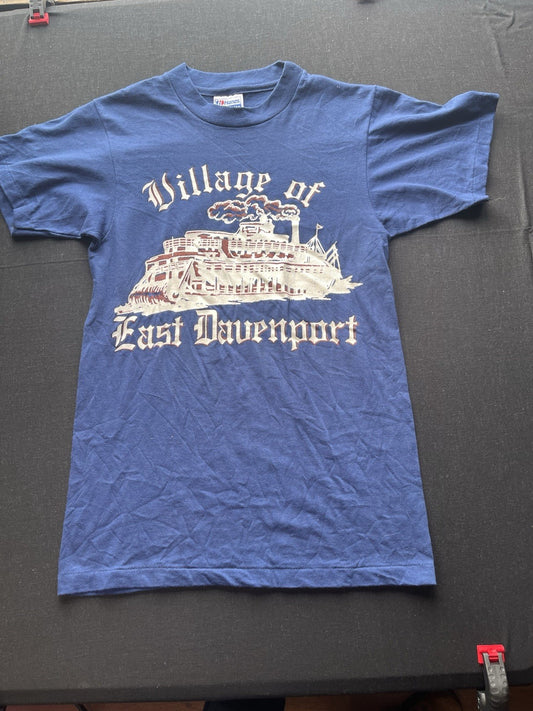 1980s Village Of Davenport Blue Hanes Tshirt