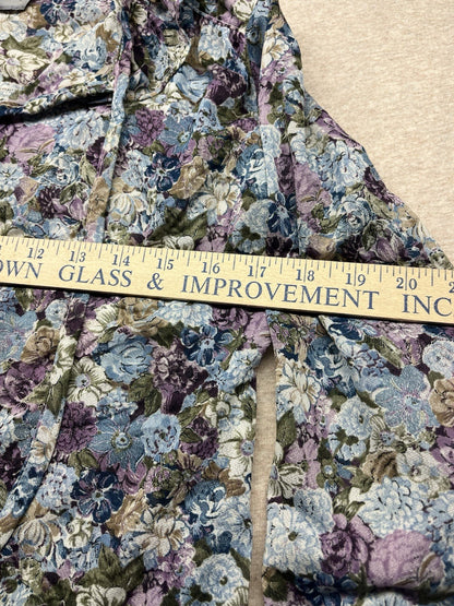 1960s, 70s Women’s Ruffled Knit Sheer Floral Print L Sleeve Top