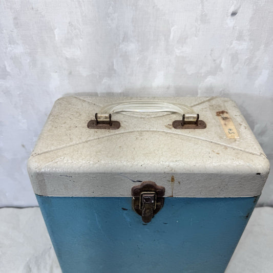 Blue And White Metal Record Case W/ Handle Vintage