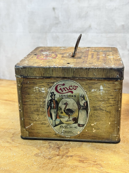 Cinco Empty Handy Humidor Tin Box Vtg #1290