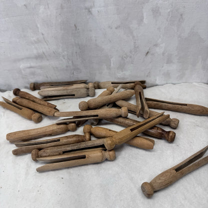22 Vintage Round Wooden Clothespins 