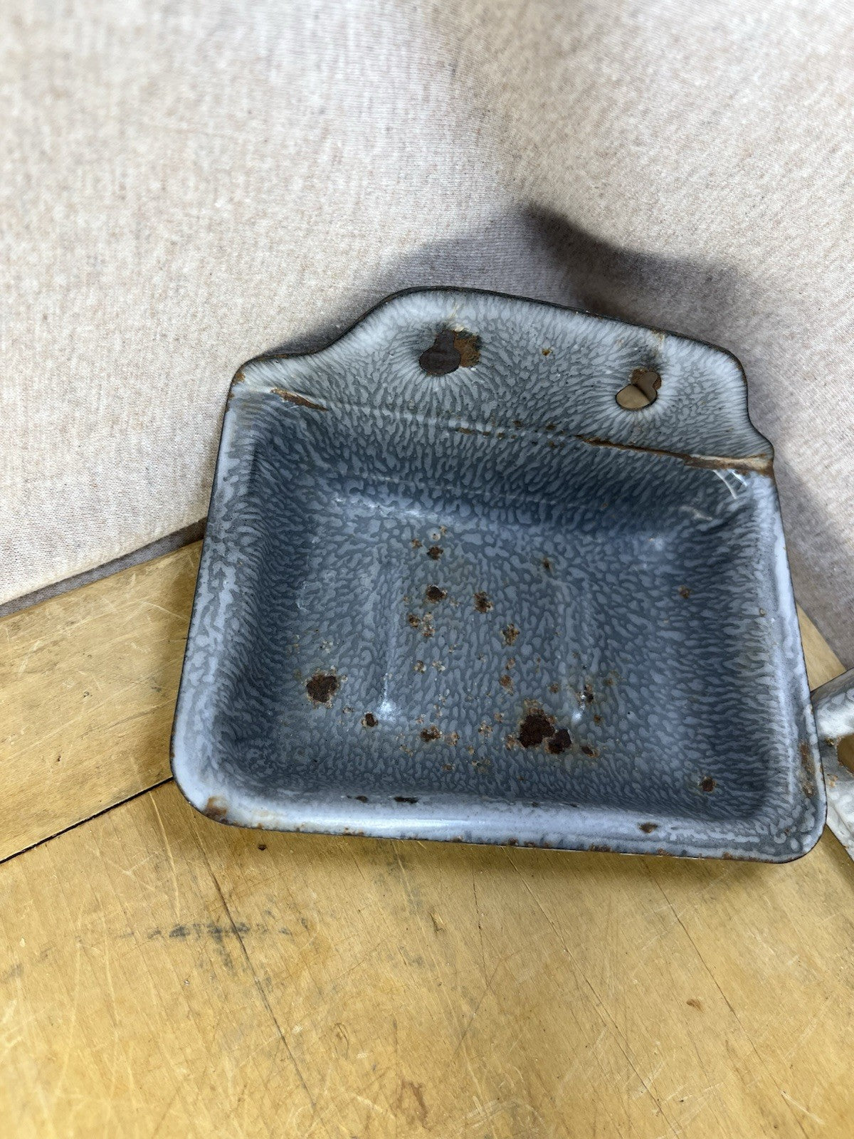 Grey Enamel Soap Dish W/Patina