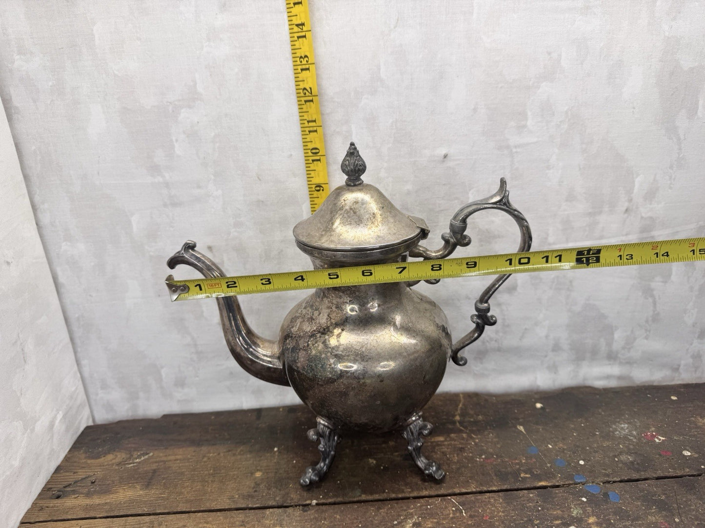 Silver Plated Heavy Ornate Coffee Pot Vtg #1317