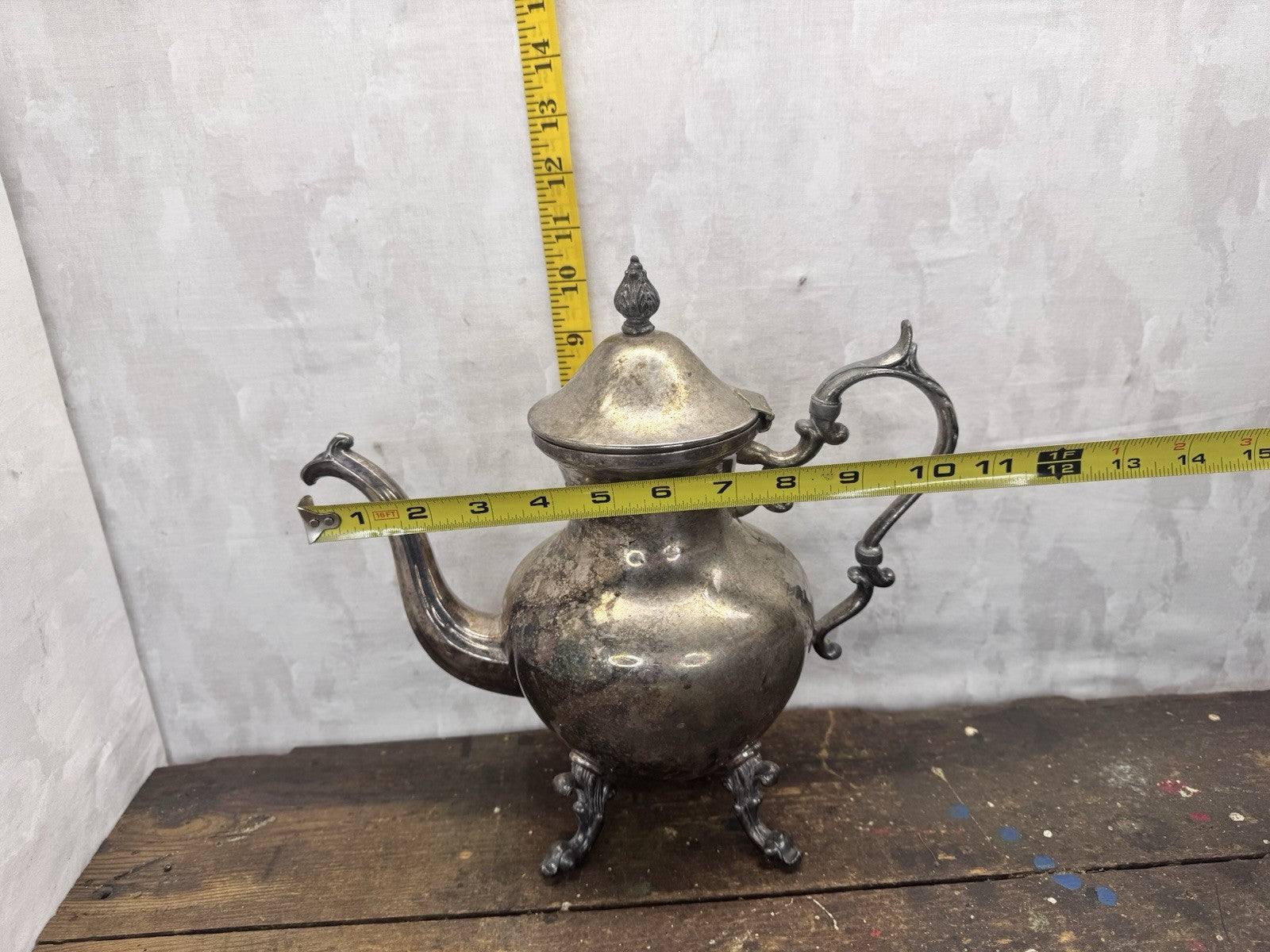 Silver Plated Heavy Ornate Coffee Pot Vtg #1317