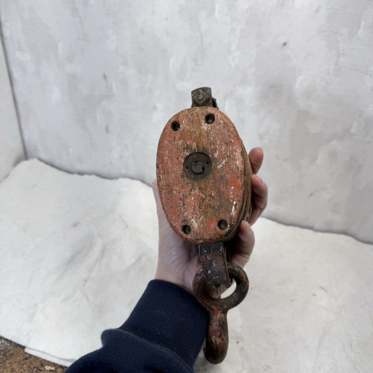 Double Wooden Pulley Metal Hook Vintage 