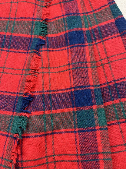 1960-70s Red Pleated  Plaid Wool Skirt