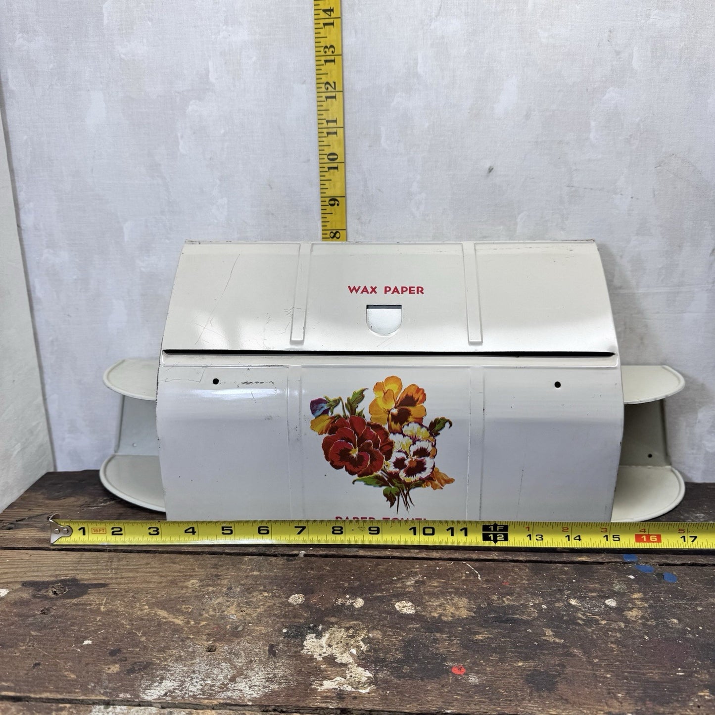 Wax Paper Paper Towel Holder Metal Tin White Vintage 