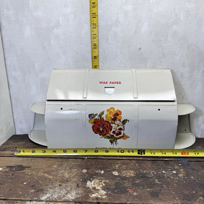 Wax Paper Paper Towel Holder Metal Tin White Vintage 