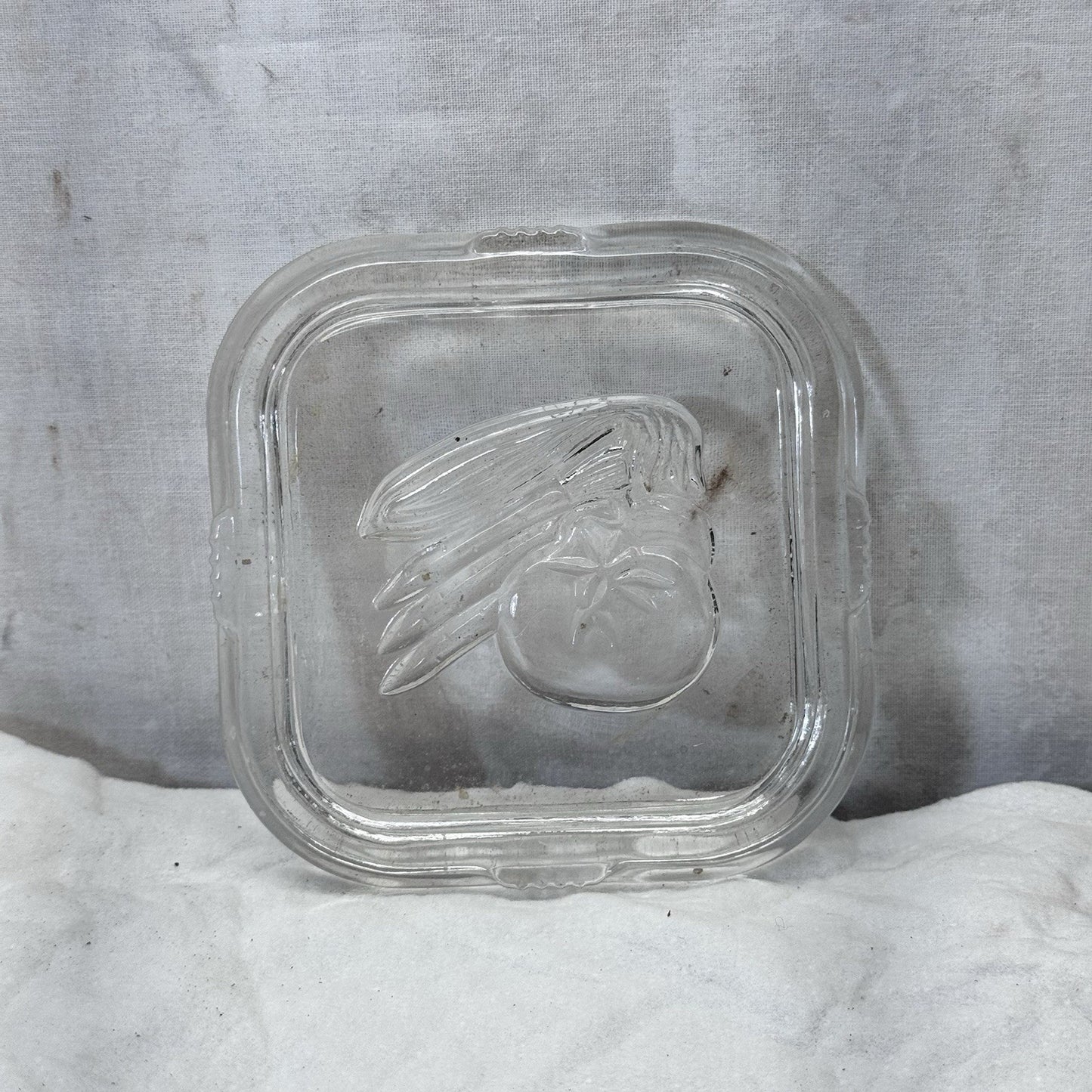 Federal Glass Square Refrigerator Embossed Veggie Lid Replacement Vintage