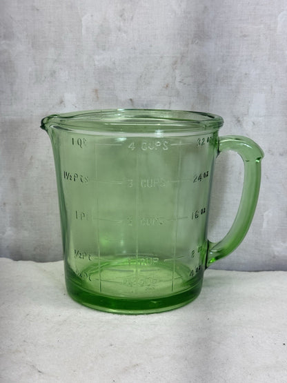 1 Quart Uranium Glass Measuring Cup Vintage Hazel Atlas