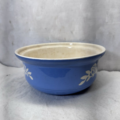 Blue Harker White Rose Carv-Kraft Cameoware Pottery Casserole Vintage