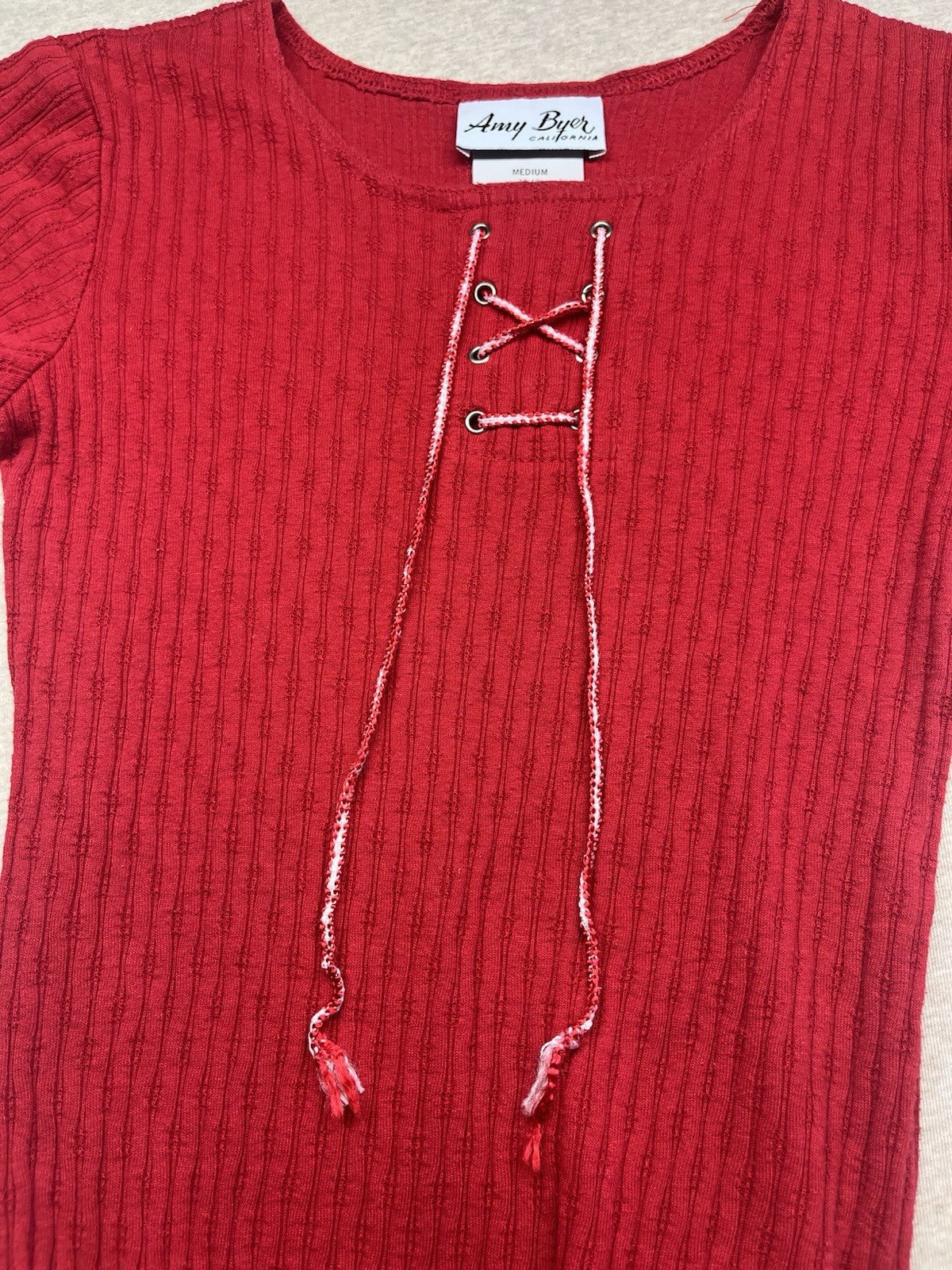 1990s Youth Red Sleeveless Knit Body Suit Size 10/12