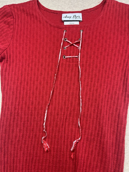 1990s Youth Red Sleeveless Knit Body Suit Size 10/12