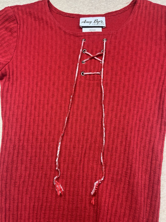 1990s Youth Red Sleeveless Knit Body Suit Size 10/12