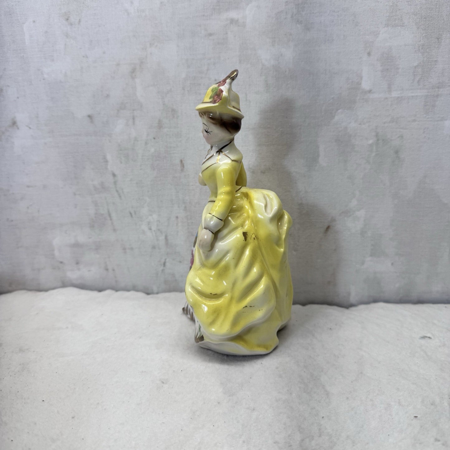 Yellow Dress Lady Figurine Vintage 