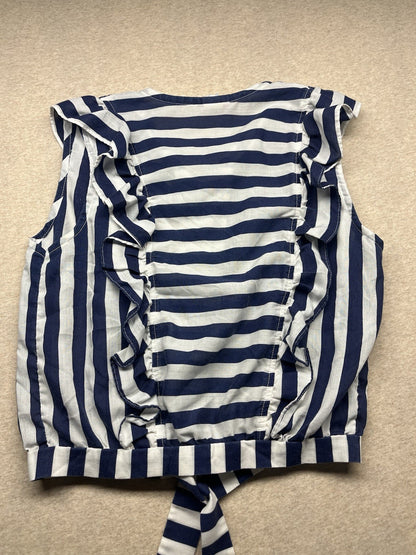 1960-70 Womens Rio Blue &wht Sleeveless Cotton Top 