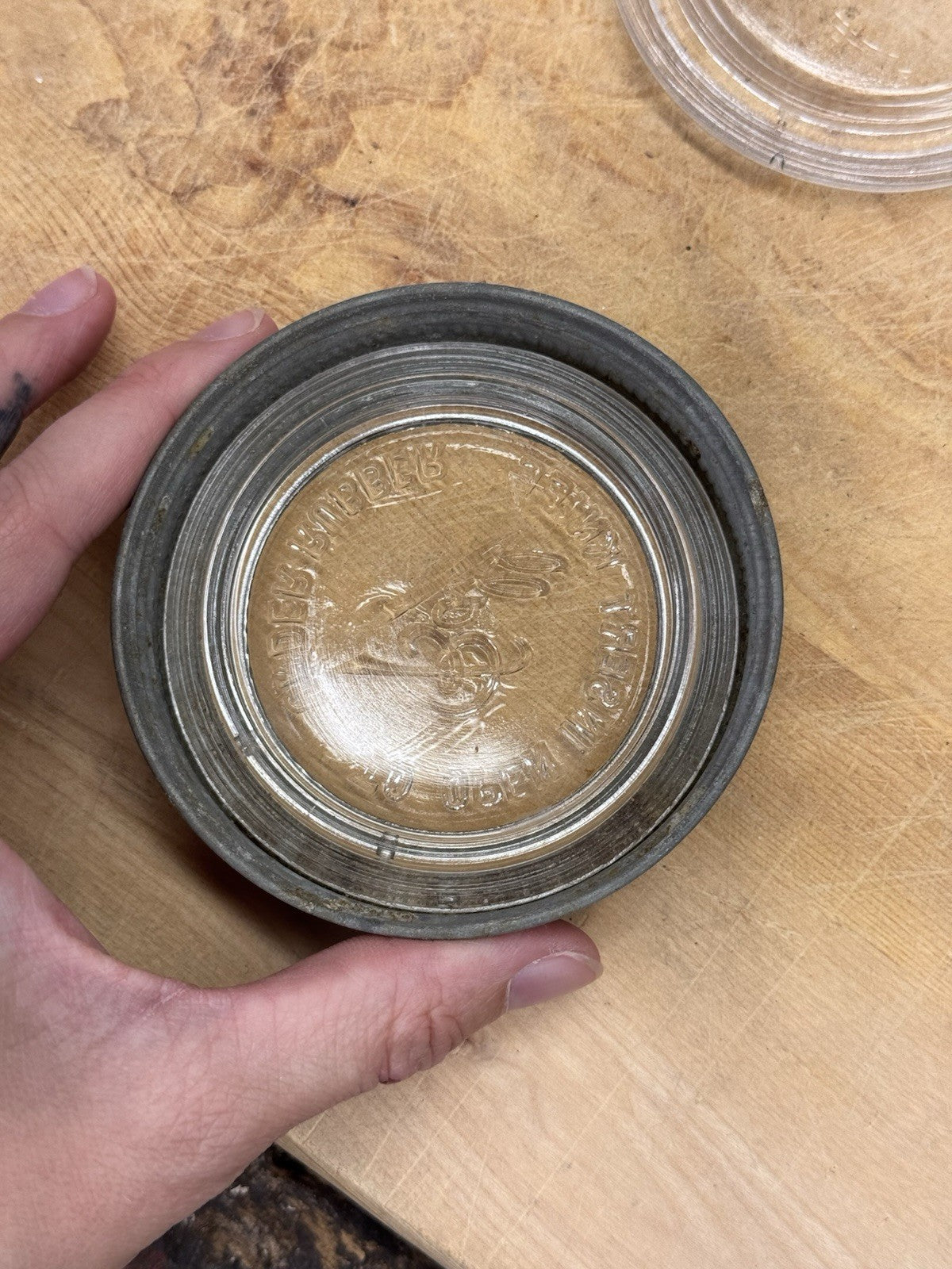 Wide Mouth Mason Jar Rings With Glass Toppers 3 Antique #1524