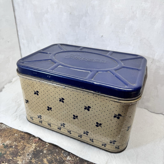 Empeco Blue Cream Tan Kitchen Bread Box Tin
