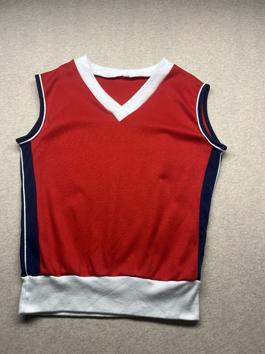 1970s Women’s Red White Blue Sleeveless Knit Shirt