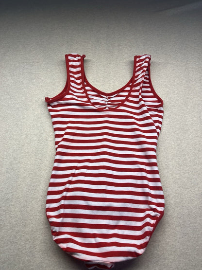 1980s Women’s Red & Wht Stripe Sleeveless Body Suit 