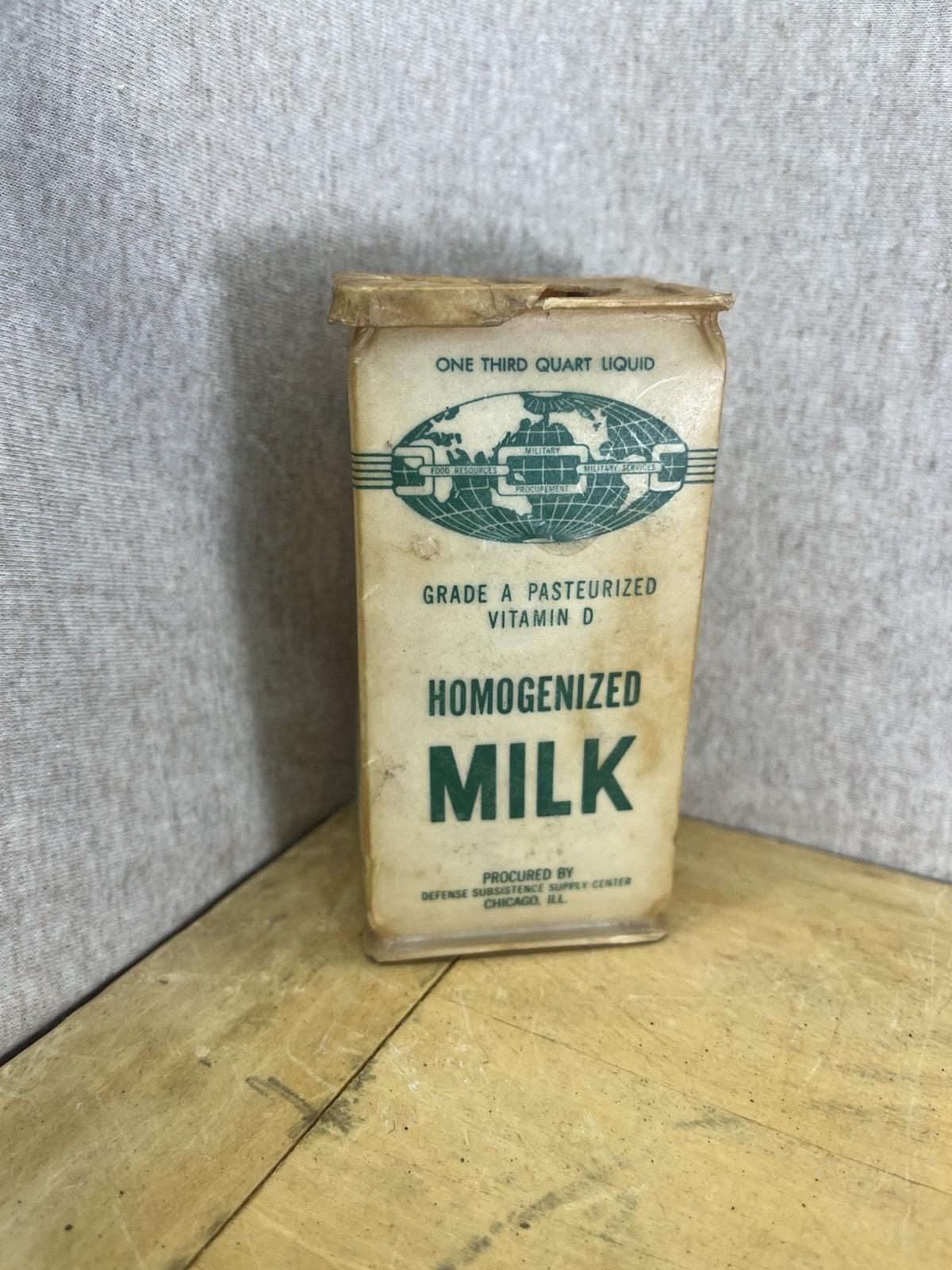 Vintage Waxed Cardboard Homogenized Milk Carton 1/3 Quart