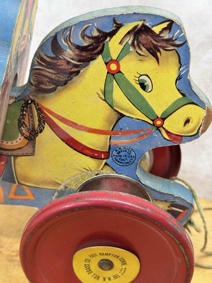 Vintage Wooden Cowboy/Horse Pull Toy - N.N. Hill Brass Co.  #1159