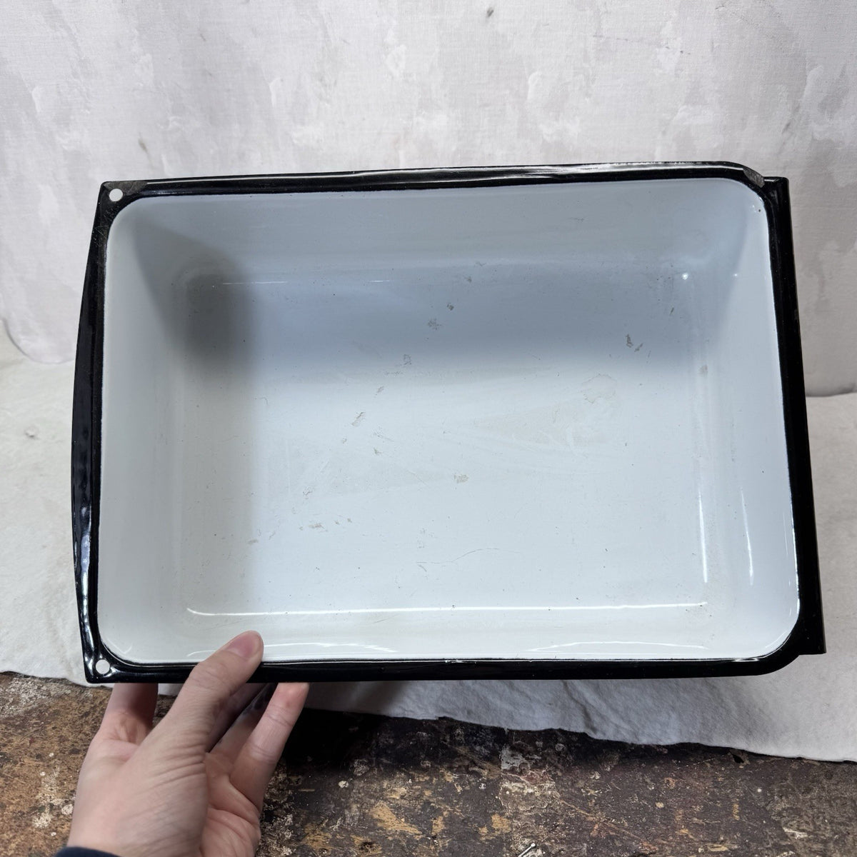 Black And White Enamelware Container Tray Storage Vintage