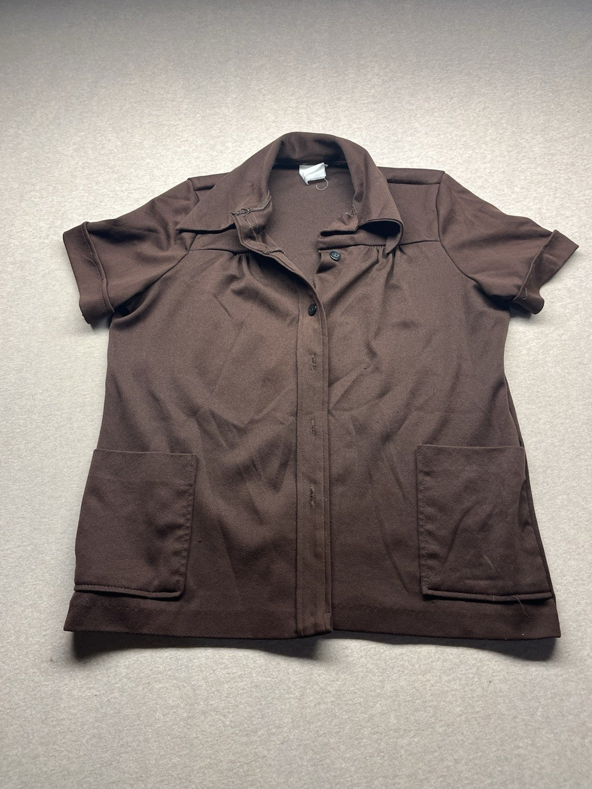 1970-80s Women’s Brown Knit W/pockets Button Up S Sleeve 