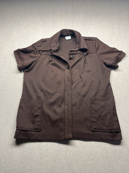 1970-80s Women’s Brown Knit W/pockets Button Up S Sleeve 