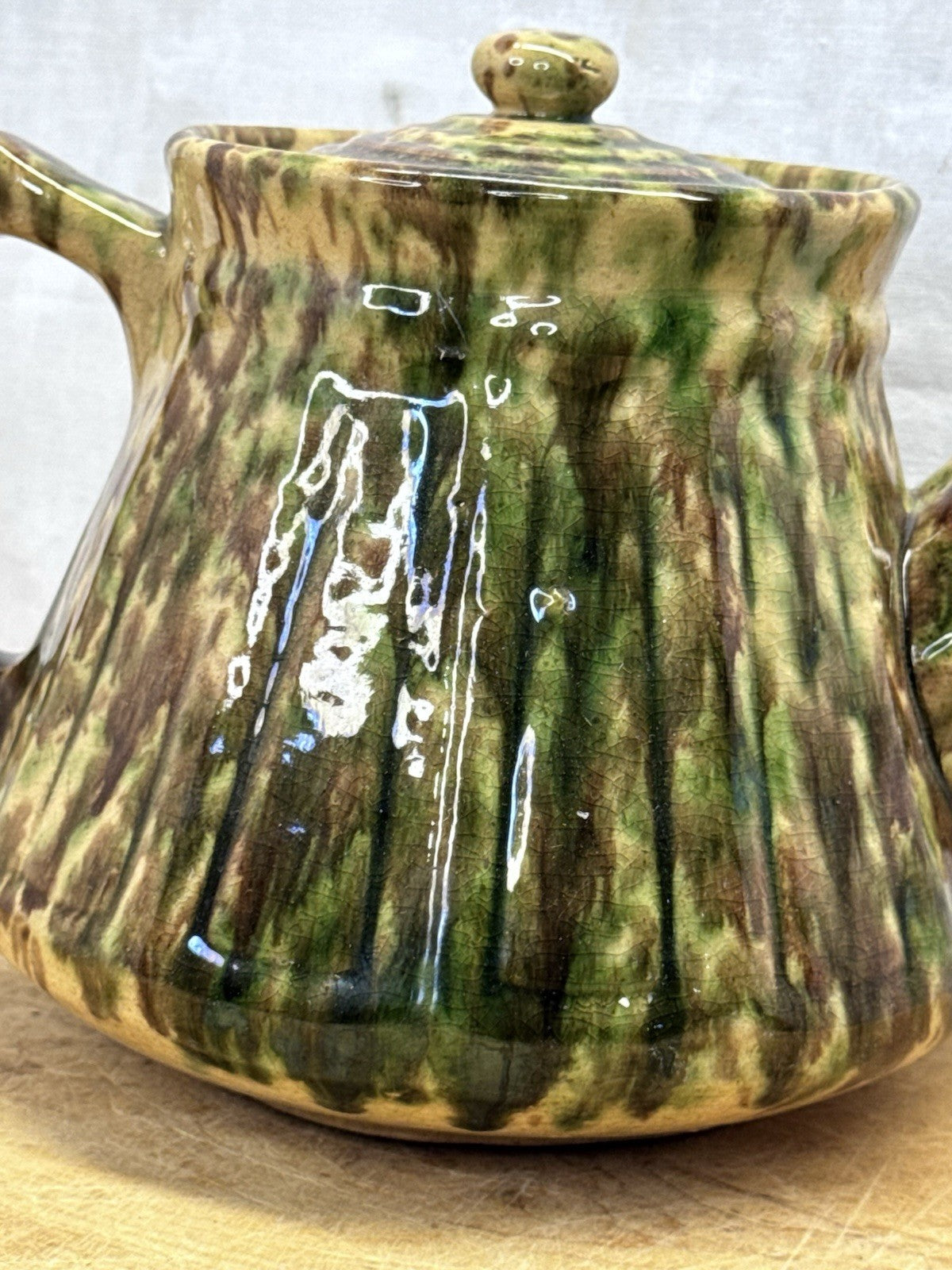Antique Yellow Ware Spongeware Tea Pot #1148