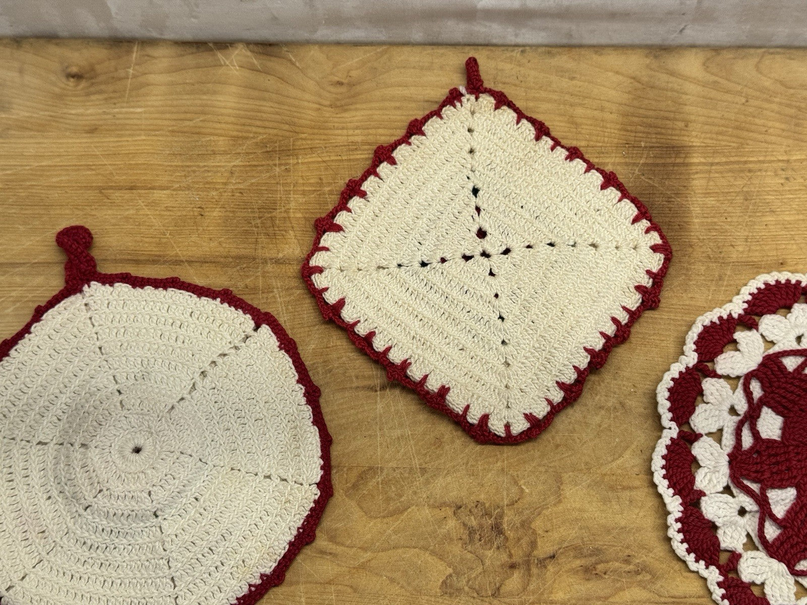 Handmade Crocheted 3 Potholders Vtg #1380