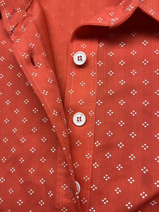 1960s, 70s, Women’s Orange Print S Sleeve Shirt