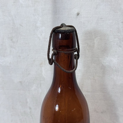 E.L Husting Milwaukee Wisconsin Brown Glass Metal Wire Top Beer Bottle Vintage