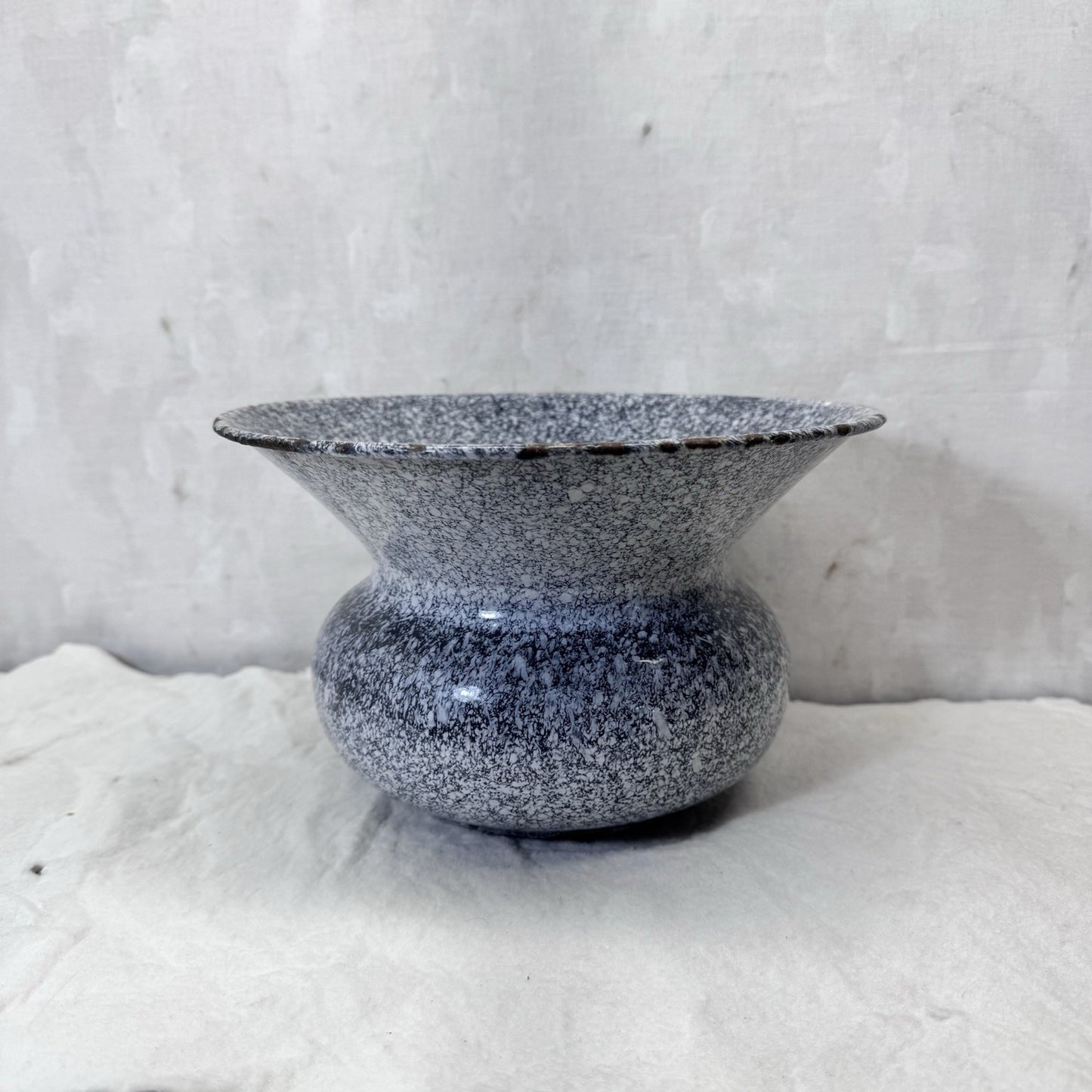 Grey White Enamel Spittoon Vintage