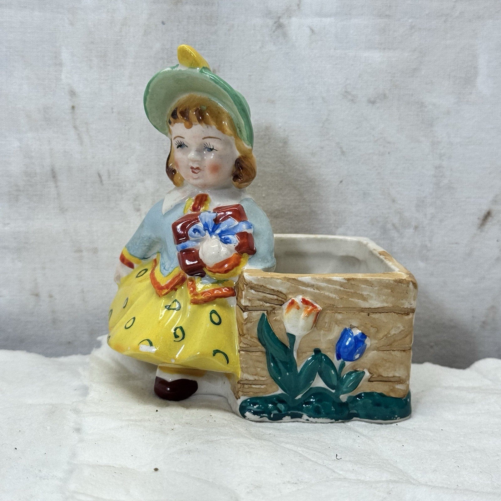 Girl Figurine Planter Vase Vintage Occupied Japan