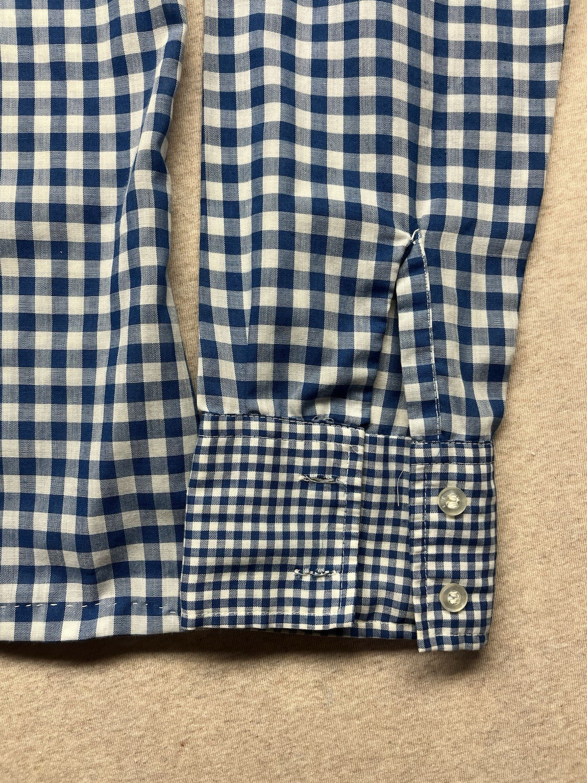 1960s, 70s Women’s Blue Checked L Sleeve Cotton Top