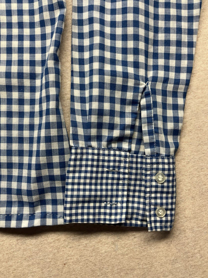 1960s, 70s Women’s Blue Checked L Sleeve Cotton Top