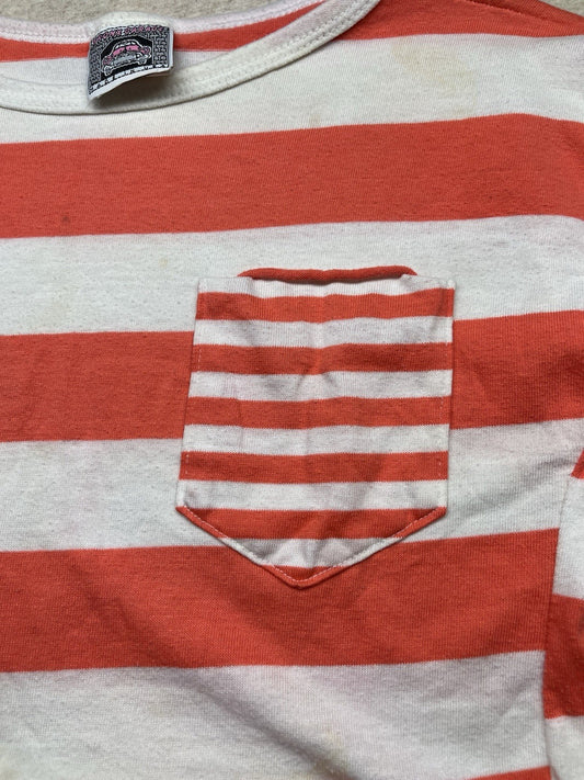 1980s Women’s S Sleeve Peach & Wht Knit Top